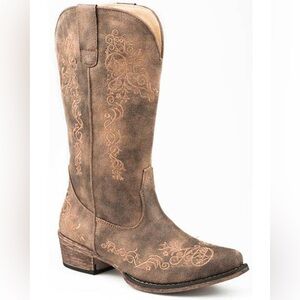 Roper Womens Riley Scroll Embroidered Snip Toe Cowboy Mid Calf Boots - Womens 7